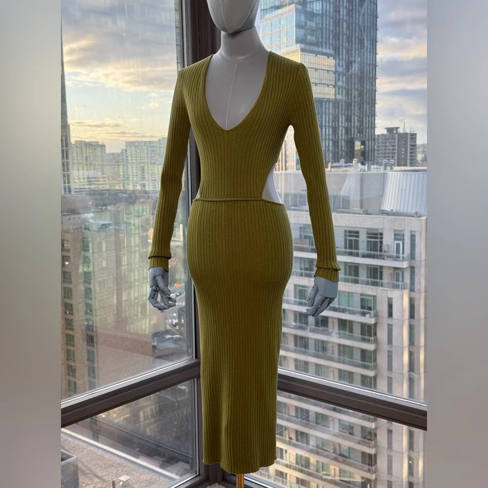 🆕 CAMILA COELHO 🧿 NWOT Rosabella Knit Midi Dress, Olive - Sz S